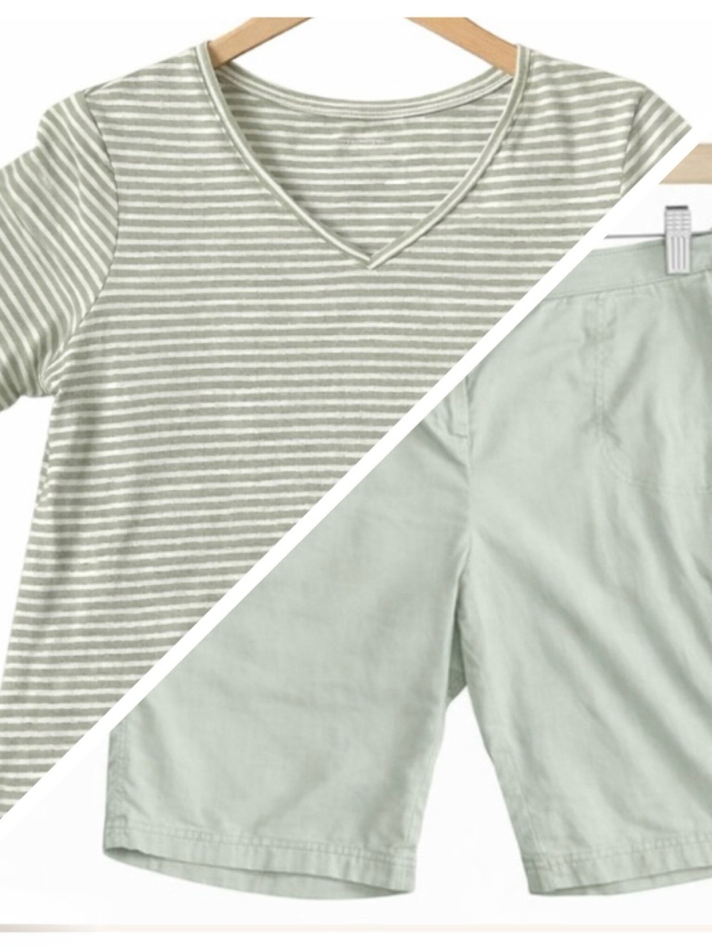 Bundle Chico’s Sage Green Stripe Tee & Zenergy Shorts